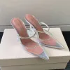 Crystal decorados transparentes slippers de verão Anti -Slip Sapso salto alto sandálias de couro prateado sapatos de designer de luxo saltos altos saltos