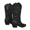 Onlymaker Damen Kniehohe Stiefel mit Strasssteinen, glitzernde Bling-glänzende Western-Stiefel mit spitzer Zehenpartie und Blockabsatz zum Anziehen, Cowgirl-Stiefeletten 231226