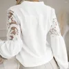 Kvinnors blusar White Sexy Lace Hollow Out Women Blus Autumn 2023 Spring Black Top Vintage Button Up Shirts Long Sleeve Mesh Design Tops