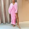 Robes décontractées Sexy Deep V Big Robe de soirée dos nu Femmes Mode Lâche Bat Manches Maxi 2023 Automne Dames Solide Plissé