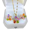 Halskette Ohrringe Set 316L Edelstahl Kette Mikro eingelegt mit Zirkon Blume Leopardenkopf Anhänger Eleganter Ohrring Schmuck