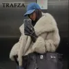 TRAFZA 2024 Herbst Winter Frauen Casual Faux Pelz Jacken Mode Streetwear Solide Übergroßen Drehen Unten Kragen Elegante Dicke Mäntel 240113