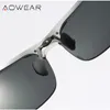 AOWEAR aluminium extérieur luxe lunettes de soleil hommes polarisées Sport Style sans monture lunettes de soleil homme HD UV400 lunettes de conduite lunettes 231226