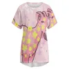 女性のTシャツヤギは花の庭に巻き込まれているロータスリーフネックTシャツ長袖シャツエレガントなファッショントップ