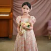 Vestidos de niña Vestido floral para niñas Temperamento dulce Princesa Princesa Niños Cumpleaños de verano Cierre de manga