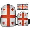 Mochila 3 em 1 conjunto 17 polegadas almoço saco caneta georgiano bandeira nacional de cinco cruz durável vintage