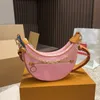 Loop Cowboy Bolsa de Ombro Rosa Bolsas Bolsa Couro Genuíno Alça de Corrente Destacável Fechamento com Zíper Moda Letras Lua Crescente Crossbody Bags