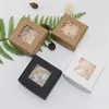 Hurtowe małe pudełko papierowe Kraft Ręcznie robione pudełko mydlane z oknem brązowy biały czarny papier rzemieślniczy pudełko biżuterii wielkości