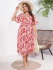 Plus size jurken casual grote korte mouw vrouw elegante sexy strandjurk rood roze maxi lange bloemen voor dames zomer