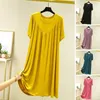 Women's Sleepwear Women Night Dress Pleated Thin Round Neck Short Sleeves Loose Sleeping Solid Color Knee Length Home Clothe