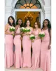 Brudtärna klänningar rosa mantel spaghetti remmar ärmlös golvlängd anpassad gjord plus storlek piga av hedersklänningar vestidos strand bröllop 403