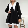 الفساتين غير الرسمية النساء اللباس الخريف/الربيع 2023 الفرنسية الطراز عتيق التصميم دمية العنق Hepburn أسود ميني عالية الخصر