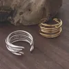 Band Rings Korean S925 Sterling Silver Parallell Multi Line Air Winding Intervävning av tung industri, mångsidig ins internetkändis Ring