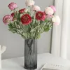 Flores decorativas 52cm flor artificial com 3 cabeças orvalho lótus tiro adereços casa decoração macia arranjo de peônia