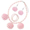 Halskette Ohrringe Set rosa Schmuck Muschel Mädchen Blume Perlen für Frauen Armband Halsketten Kostüm bunt