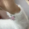 Colliers avec pendentif en forme de cœur en cristal rose pour femmes et filles, mode coréenne Y2K, strass scintillants, chaîne de clavicule féerique, bijoux cadeaux