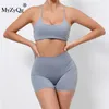 Mulheres Tracksuits MyZyQg Mulheres Cross Strap Back Bra Pêssego Bushorts Terno Duas Peças Yoga Set Running Quick Dry Apertado Esportes Fitness Wear