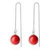 Dangle Earrings Red Shell Pearl Drop Beads Pure Silver Jewelry 925 Original Women Chain Dangling Long WeddingEaring