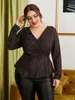 Vêtements ethniques Mode Chemise Femme Solide Plus Taille 4XL Blouses à paillettes Tops surdimensionnés Col V Elegan