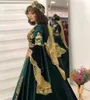 Green Turkish Dresses Floral Appliques Beaded Muslim Evening Gown With Flare Sleeve Veet A Line Formal Kafan Robe De Novia 326 326