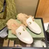 Designer shoes G family's fur slippers autumn women wear red flat Muller shoes semi horse buckle shoes Furry slipper YMR0l