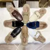 Designer shoes Metal buckle soft leather rabbit half slippers cotton shoes Mueller's slippers women's shoes winter fur shoes foot Furry slipper 7XPDl