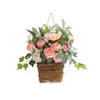 Panier de fausses fleurs décoratives, artificielles réalistes suspendues avec lanière, Simulation de couleurs vives, pivoine Rose pour 3