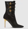 Super Quality Alma Roni Ankle Boots For Women Metal Stiletto Heels Party Dress Pointed Toe Gold Buttons Party Dress Lady Booties Elegant Boot EU43