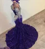 Prom Sequin Seksi Mor Elbiseler Gider Rhinestone Tüyler Parti Önlükleri 2024 O-Neck Gece Elbise Robes De Soiree