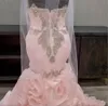 Luxury Blush Pink Mermaid Wedding Dresses 2024 Sweetheart Pärlor Crystal Plus Size Brudklänningar Ruffles Dubai Robe de Mariee Vestidos Noiva