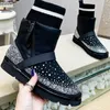 Designer Schneestiefel Full Diamond Women Boote Winter wasserdichte Pelzschnee -Strümpfe Halbknie Short Lady Sheepselbe Wolle integrierte Knöchelstiefel