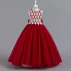 Dziewczyna sukienki haftowana dla dzieci sukienka księżniczka 4-12-letnia Dziewczyna Bow Talle Wrap Party Christmas Performer Piano Show Kid