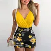 Women's Tracksuits Summer 2024 Sexy V-neck Strap Sleeveless Tank Top Fashion Plant Printed Elegant Shorts With Belt 2 Piece Outfit