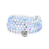 Halsband KO40G5 AURA GLASS Pärled Stretchhalsband för kvinnor Girl Luminous Bead 8mm Round Matte Mystic Quartz Glowing Jewellry Moonstone