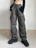 HOUZHOU Harajuku Oversized Cargo Parachute Pants Women Streetwear Vintage Y2k Hip Hop Wide Leg Joggers Baggy Sweatpants Techwear 231226