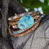 Pulseira oceano azul pedra pulseira boho 5x couro amizade wrap pulseira boho jóias pulseira boêmia
