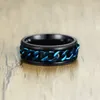 Cluster anneaux hommes anneau noir cool en acier inoxydable chaîne bleue rotable titane spinner sport