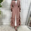 Ethnic Clothing Muslim Dress African Fashion Ruffled Sleeve Tie Dubai Arab Cardigan Robe Morrocan Kaftan Abaya 2 Piece Set