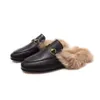 Designer shoes G family's fur slippers autumn women wear red flat Muller shoes semi horse buckle shoes Furry slipper YMR0l