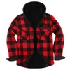 Men's Casual Shirts Men Spring Jacket Stylish Plaid Print Cardigan Coat Warm Hooded Single-breasted For Fall Winter Fashion Button-down