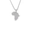Chaînes en cuirs CZ bijoux africa carte pendentif pendant glacé hors zircon cubique collier hip hop bijoux CN237323p