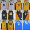 Classique rétro MitchellNess Basketball Reggie 31 Miller Jersey classique Vintage retour cousu jaune bleu blanc Miller Stripe maillots chemise de sport respirante