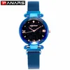 PANARS, relojes de cuarzo de lujo a la moda para mujer, correa magnética, reloj de pulsera de cuarzo informal de negocios estrellado para mujer, nuevo Blue3048