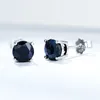 Kuololit Deep Dark Blue Natural Sapphire Gemstone Orecchini per donne Solido 925 Sterling in argento Round Wedding Gioielli regalo CX2286Z