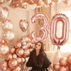 30º 40º 50º aniversário decorações para mulheres ouro rosa feliz 30 bolo de balão impresso papel pom pom poms banner 231227
