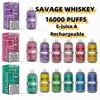 Savage Whiskey vapes 16000 Puff 16k 26ml monouso Vape Factory Cina 650mAh batteria ricaricabile Mesh Coil vs razz bar poco vape tornado 12k 12000 10k 10000 soffi