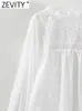 Zevity Women Fashion Flower Plowerery Embroidery Stitching White Smock Blouse Femme Long Sleeve Disual Shirt Blusas Tops LS3833 231227
