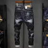 Mode Top Mens Jeans Brand Robin Hip Hop Spring Herfst gescheurd voor mannen Solid katoen volledige lengte Mid Black Color Sale X0621