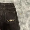 JNCO Y2K Hip Hop Retro Graphic broderade baggy jeans svarta byxor män kvinnor nya Haruku gotiska höga midja breda byxor