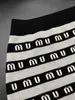 miumius Two Piece Dress designer brand 2023 Autumn/Summer New Contrast Stripe Letter Knitted Top Half Skirt Set UCTB